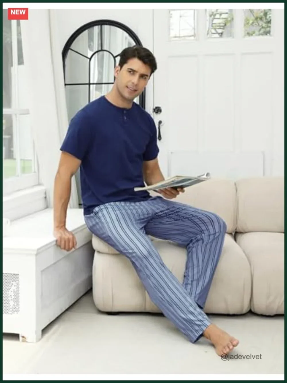 Men's Cotton Short Sleeve Pajama Set with Pockets Soft Loungewear